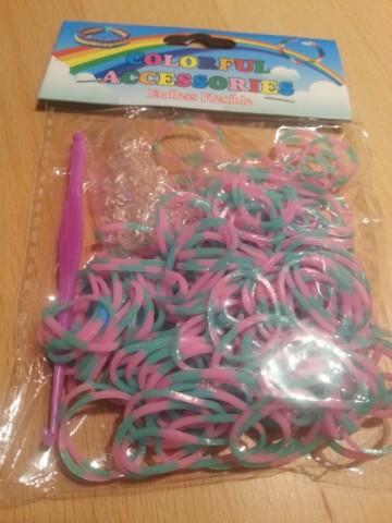 Loom Bands roze/groen-turquoise gestreept